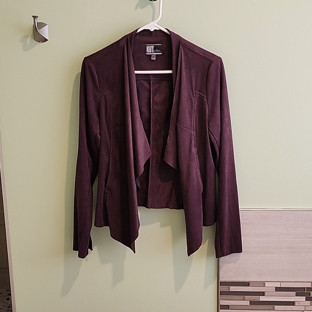 🌟LIKE NEW Kut from the Kloth Faux Suede Draped Open Lightweight Blazer Burgundy